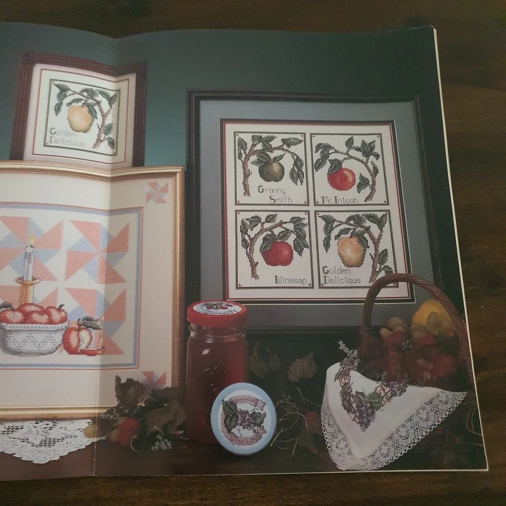 Vintage Cross Stitch Pattern Lot Prairie‎ Schooler RainDrop Linda Myers Fruit
